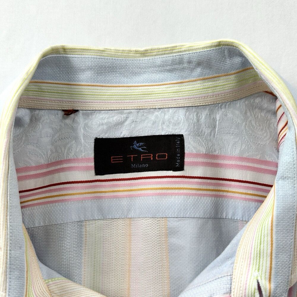 Etro Shirt Mens Size 43 Striped Button Up Cotton Quiet Luxury Made in Italy - Picture 7 of 11
